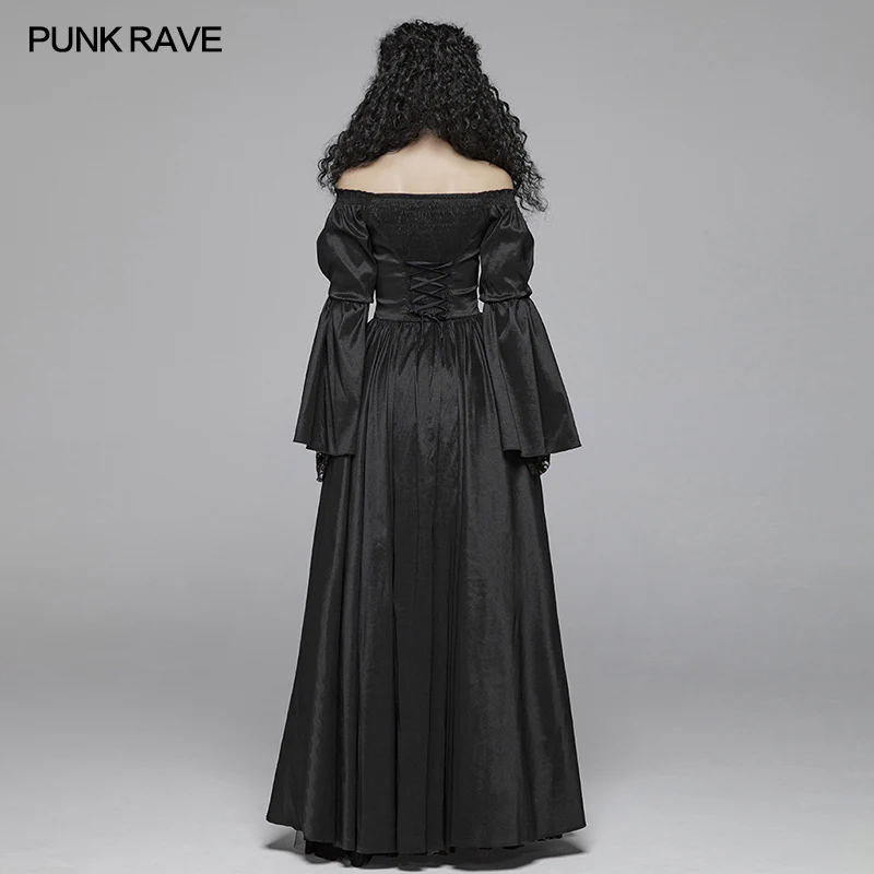Victorian Gothic Off The Shoulder Long Sleeve Lace-up Dresses - Image 3