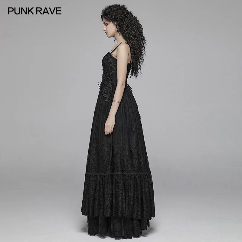 Vintage Gothic Long Lace Dress With Removable Shoulder Strap For Women - Image 2