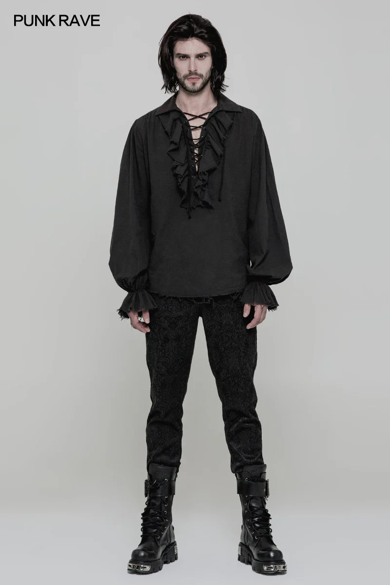 Vintage Long Sleeve Imation Linen Punk Shirt For Men - Image 11