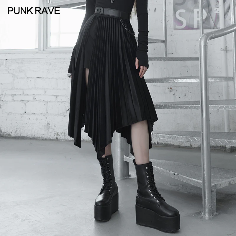 "Wednesday" series dark and elegant printed pleated patchwork skirt - Image 2