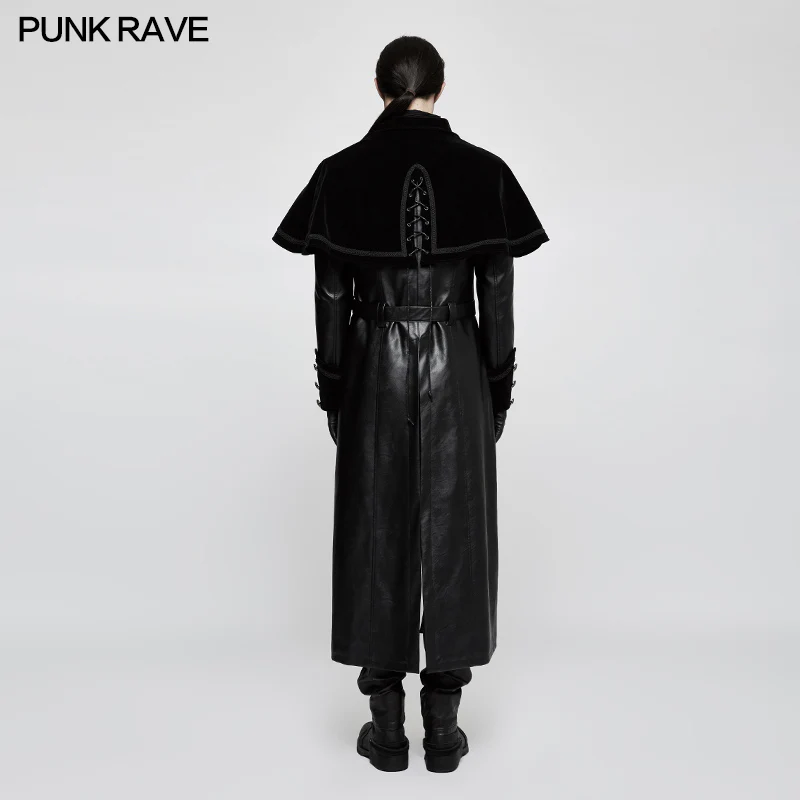 Winter Long Leather Velvet Gothic Coat With Active Belt - Image 3