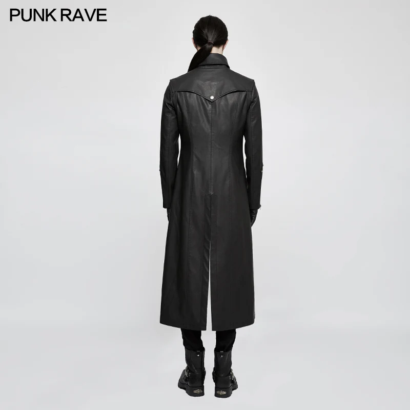 Winter Men Long Leather Punk Coat With Stand-up Collar - Image 3