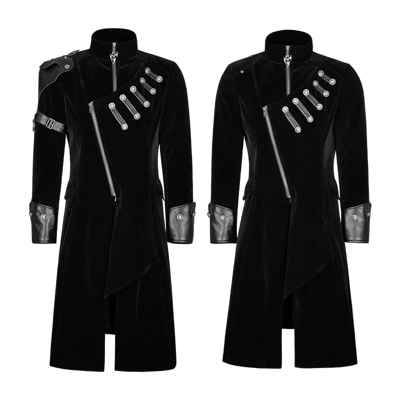 Winter Velvet Medium Length Punk Coat Double Breasted Jacket - Image 4