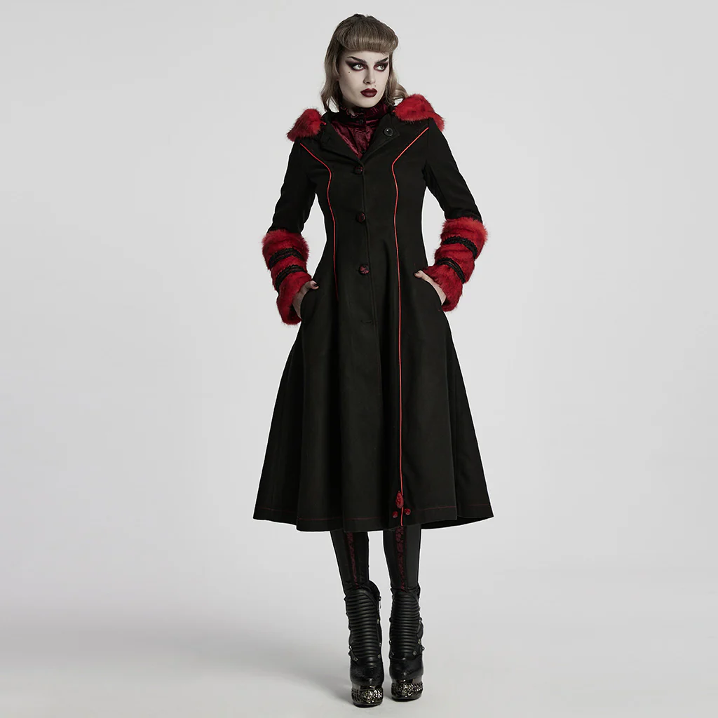 Winter Woolen Long Black Gothic Coat For Women Two Wear Imitation Fur Coat - Image 15