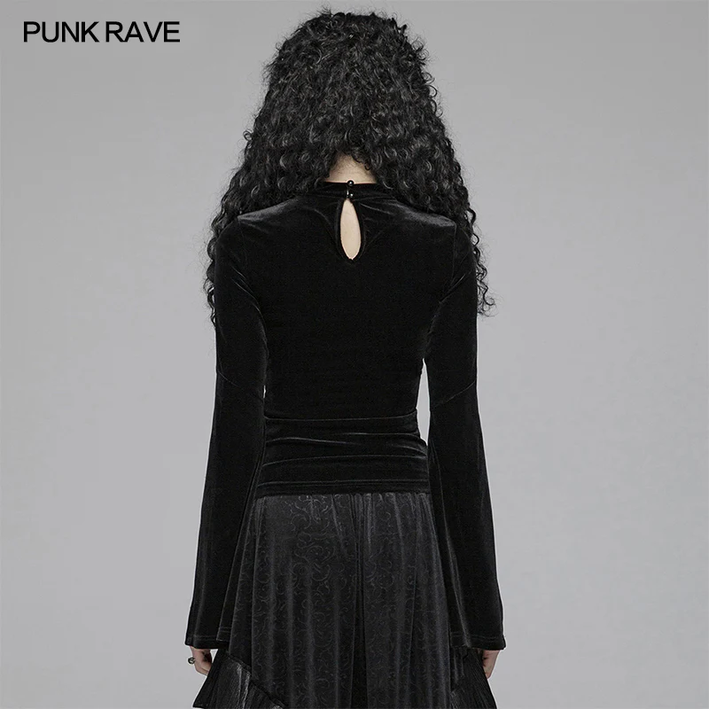 Women Gothic Double Layer Sleeve Velvet Tulle T-shirt - Image 3