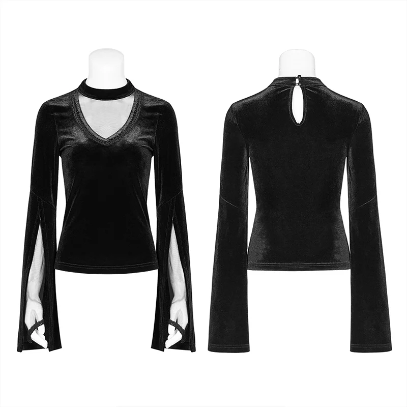 Women Gothic Double Layer Sleeve Velvet Tulle T-shirt - Image 4
