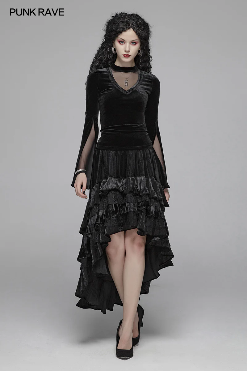 Women Gothic Double Layer Sleeve Velvet Tulle T-shirt - Image 6