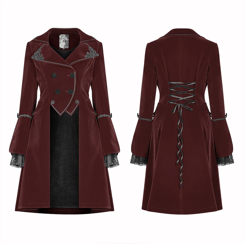 Women Gothic Lolita Long Sleeve Medium Long Velvet Coat - Image 10