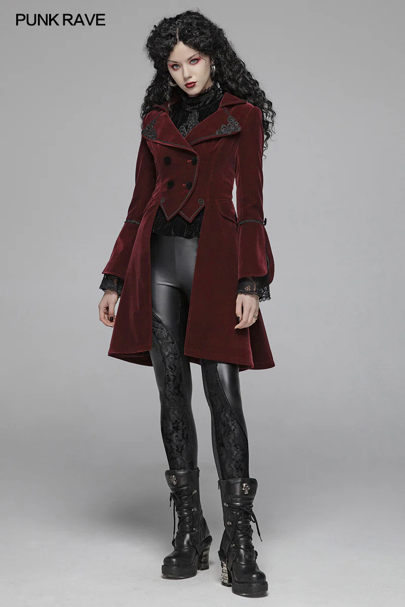 Women Gothic Lolita Long Sleeve Medium Long Velvet Coat - Image 12
