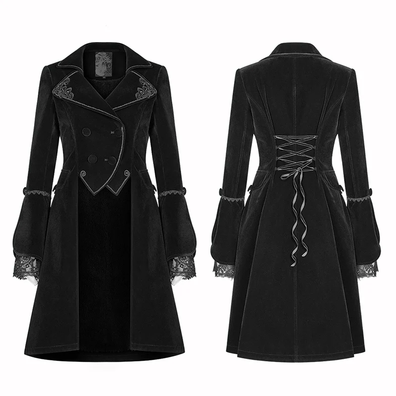 Women Gothic Lolita Long Sleeve Medium Long Velvet Coat - Image 4