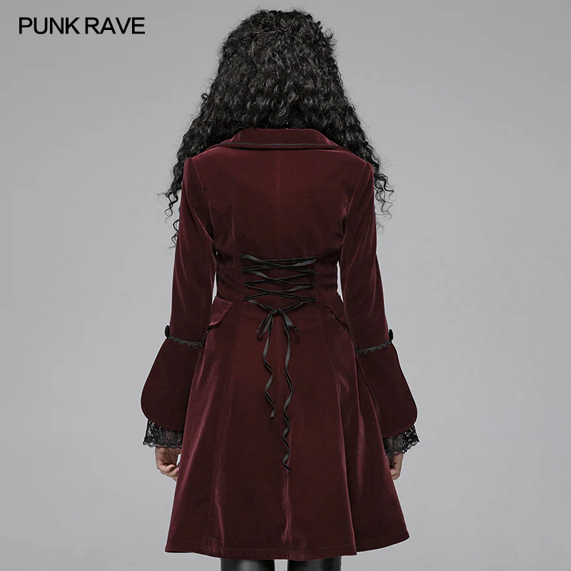 Women Gothic Lolita Long Sleeve Medium Long Velvet Coat - Image 9