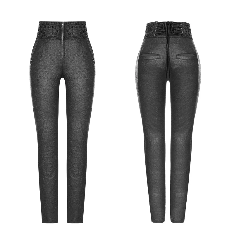 Women High Waist Stretch Jacquard Tight Gothic Pants - Image 4