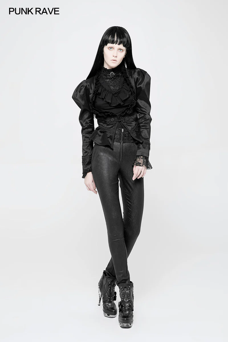 Women High Waist Stretch Jacquard Tight Gothic Pants - Image 6