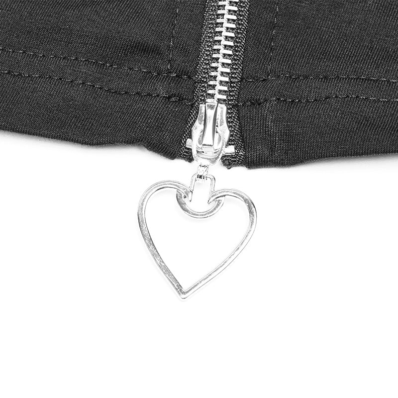 Women Minimalist Black Slim-Fitting Punk Dress With Love Pendant Zippers - Image 5