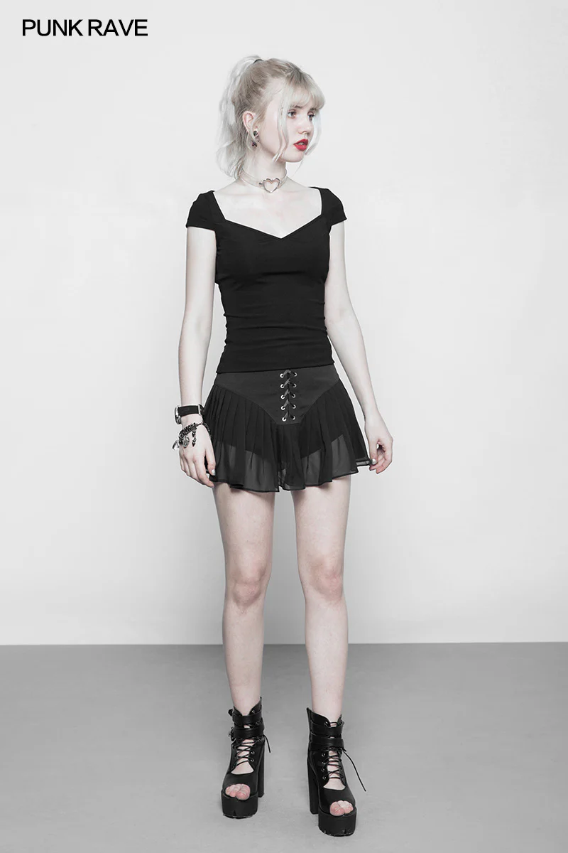 Women's Black Elastic Tight Knitting Punk T-shirt Slim-fitting Top - Image 4