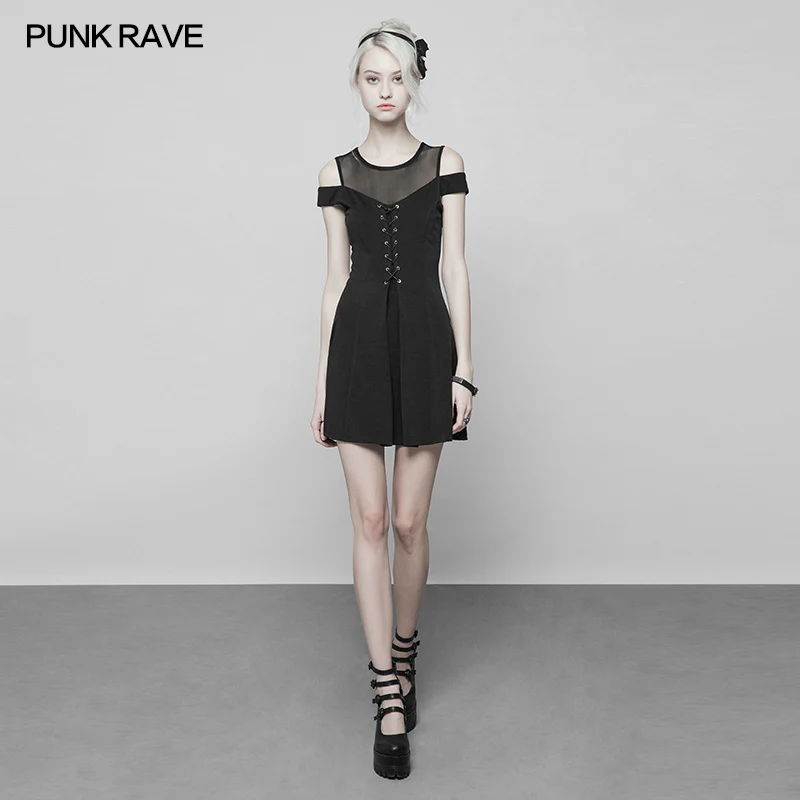 Women's Knitted Front Tie Rope Design Mesh Stitching Strapless Dress