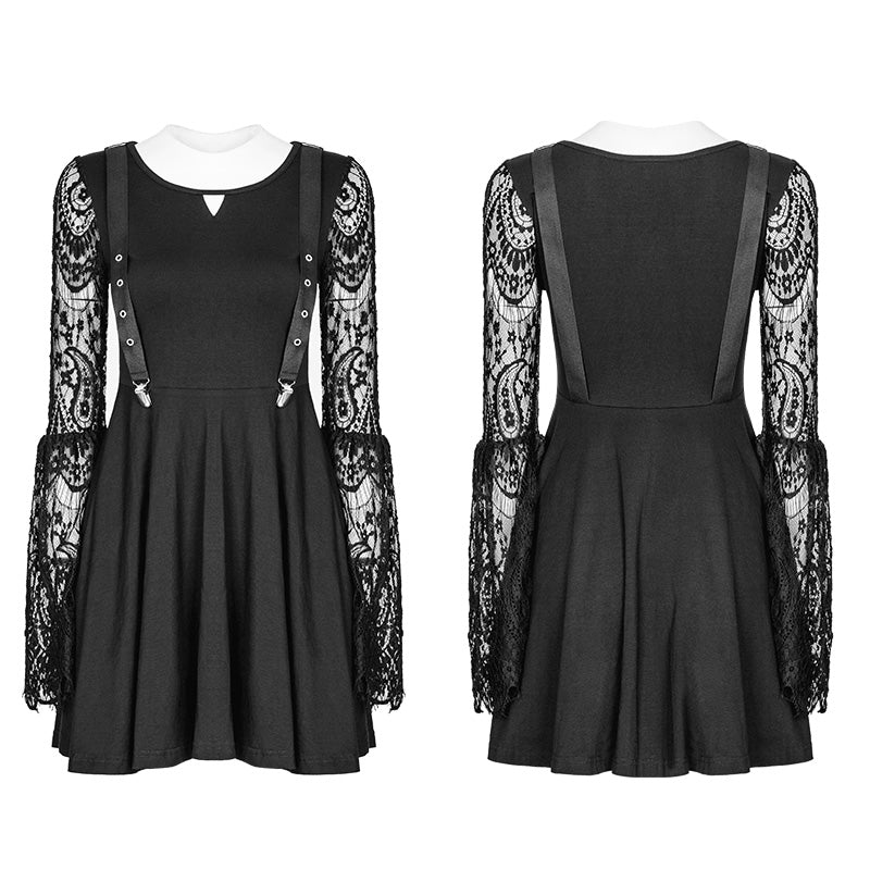 Women's Lace Sleeves Punk Dress With Straps Design - Image 4