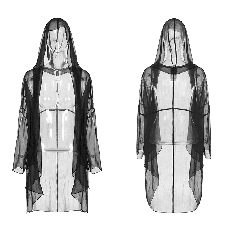 Women's Minimalist Chiffon Gothic Coat With Big Wizard Hat Summer Mystery Light Elegant Outwear - Image 2