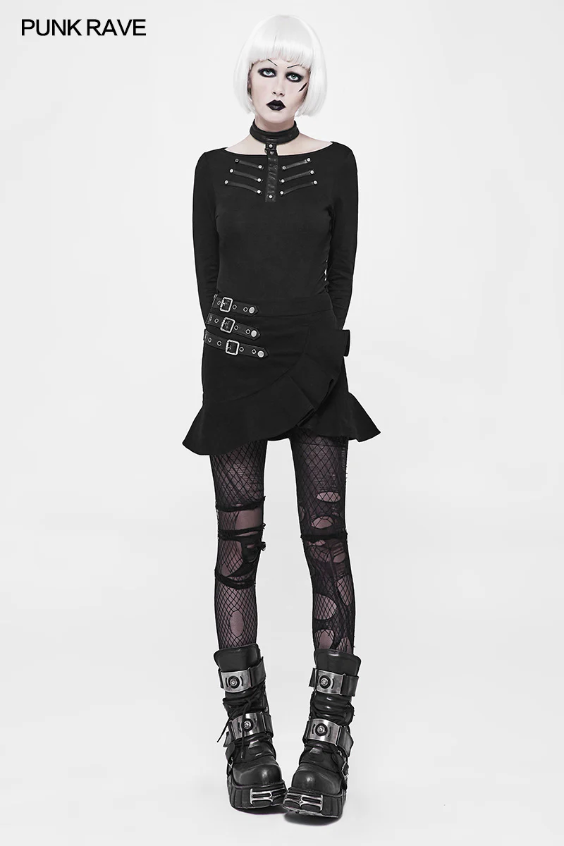 Women's Punk Knitted Long Sleeve T-shirt With Choker Design - Image 2