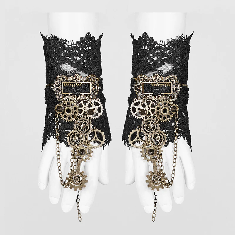 Womens Steampunk Gear Lace Gloves - Image 4