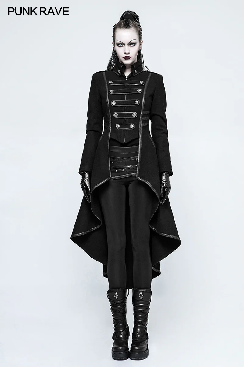 Worsted Long Punk Coat Lapel Collar Military Uniform For Women - Image 6