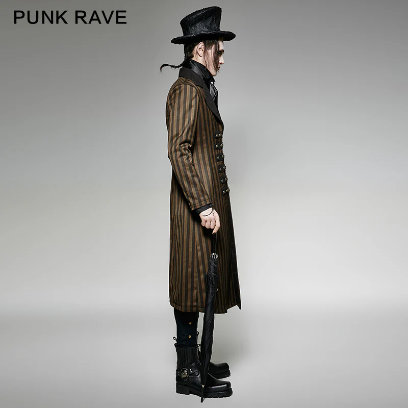 Yellow And Black Vertical Stripe Punk Coat With A Lapel - Image 2